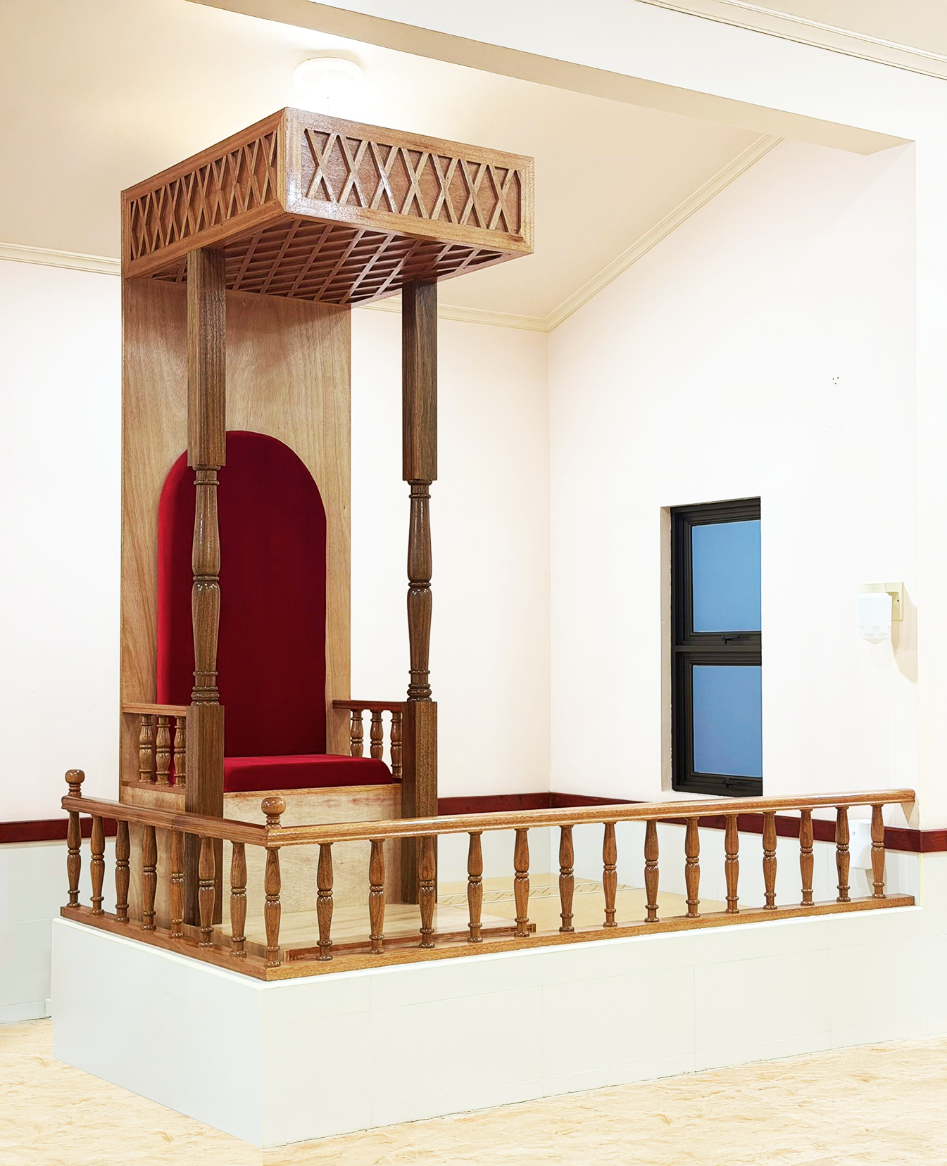 Noor solid wood mimbar Maldives light-inspired mosque pulpit — Tenon