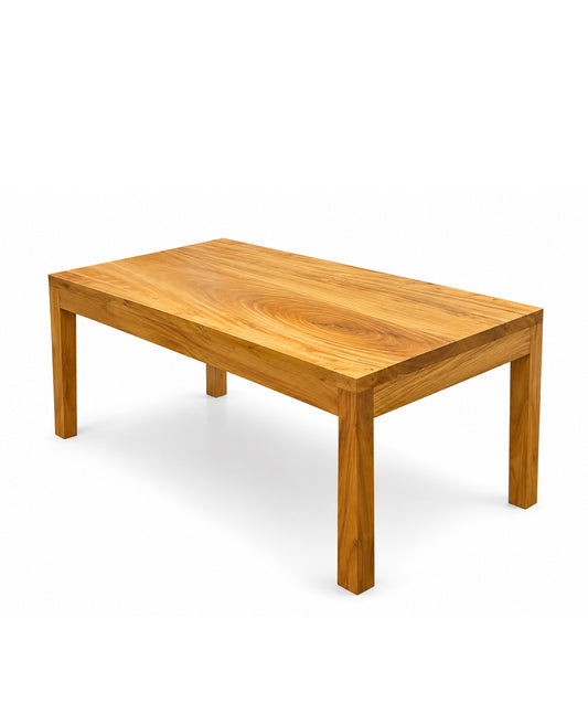 A rectangular wooden coffee table with a warm honey finish and visible wood grain, shown on a clean white background.
