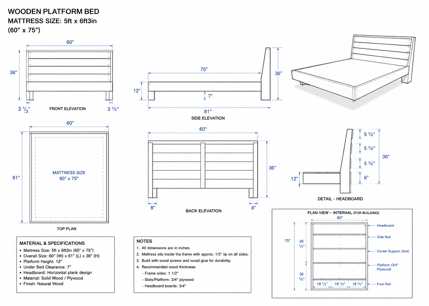 Floater solid wood floating bed Maldives side view — Tenon