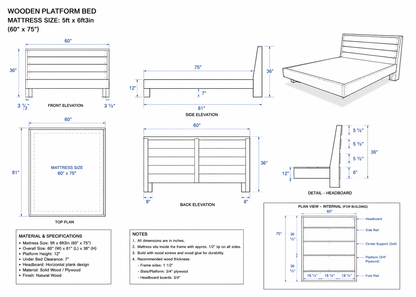 Floater solid wood floating bed Maldives side view — Tenon
